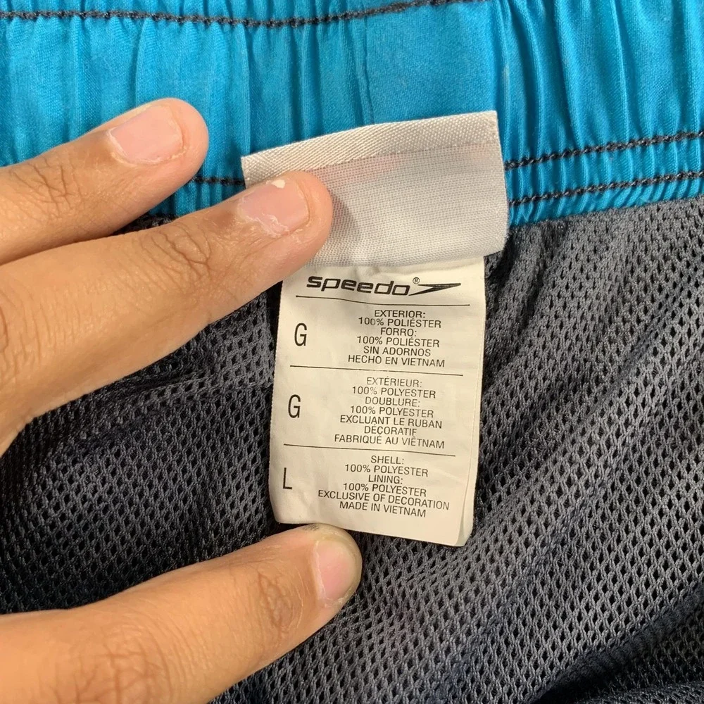 Speedo Swim Trunks Men LG (34in) Gray Blue Mesh Lined‎ Board Shorts Cargo Pocket